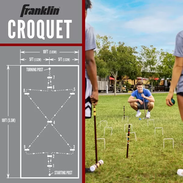 Franklin Sports Croquet Set  Intermediate Croquet Set with Mallets Balls  Wickets  Family Outdoor  Lawn Game with Stand  Adult  Kids Set  6 PlayersIntermediate