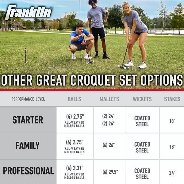 Franklin Sports Croquet Set  Intermediate Croquet Set with Mallets Balls  Wickets  Family Outdoor  Lawn Game with Stand  Adult  Kids Set  6 PlayersIntermediate