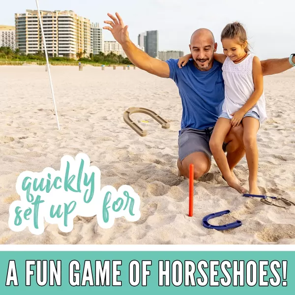 Franklin Sports Fun 5 Combo Outdoor Game Set  Backyard Beach  Camping Games for Kids  Badminton Volleyball Flip Toss Flying Disc  Horseshoes or Ring TossBlue Combo Set