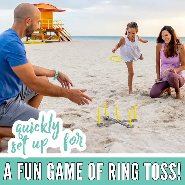 Franklin Sports Fun 5 Combo Outdoor Game Set  Backyard Beach  Camping Games for Kids  Badminton Volleyball Flip Toss Flying Disc  Horseshoes or Ring TossYellow Combo Set