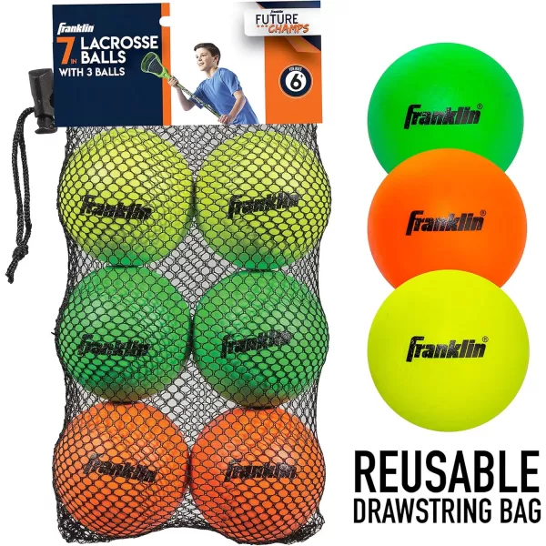 Franklin Sports Lacrosse Balls  Soft Rubber Lacrosse Balls for Kids  Perfect for Beginners ampamp First Time Players  Softer ampamp Smaller Construction than Regulation Balls  Bright Colors6Pack