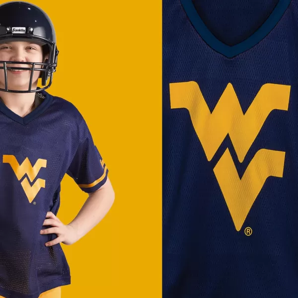 Franklin Sports NCAA Kids Football Uniform SetYouth Football Costume for Boys ampamp Girls  Set Includes Helmet Jersey ampamp PantsWest Virginia Mountaineers