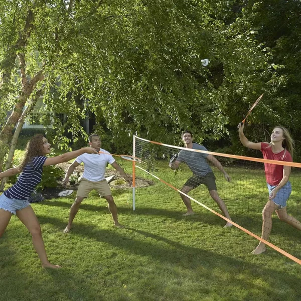 Franklin Sports Portable Badminton Set  Adult and Kids Badminton Net  Perfect BackyardLawn Game  Includes 4 Racquets  RecreationalClassic