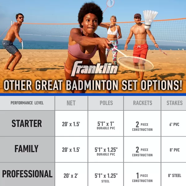 Franklin Sports Portable Badminton Set  Adult and Kids Badminton Net  Perfect BackyardLawn Game  Includes 4 Racquets  RecreationalRecreational