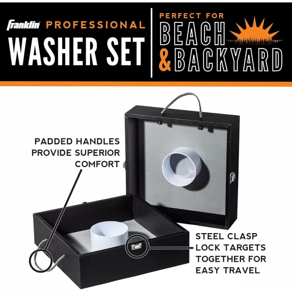 Franklin Sports Washer Toss Set  Includes 2 Tournament Size Washer Toss Targets and 6 Steel Washers  Easy Carry Handles and Metal HatchFiberboard