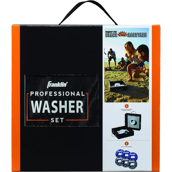 Franklin Sports Washer Toss Set  Includes 2 Tournament Size Washer Toss Targets and 6 Steel Washers  Easy Carry Handles and Metal HatchFiberboard
