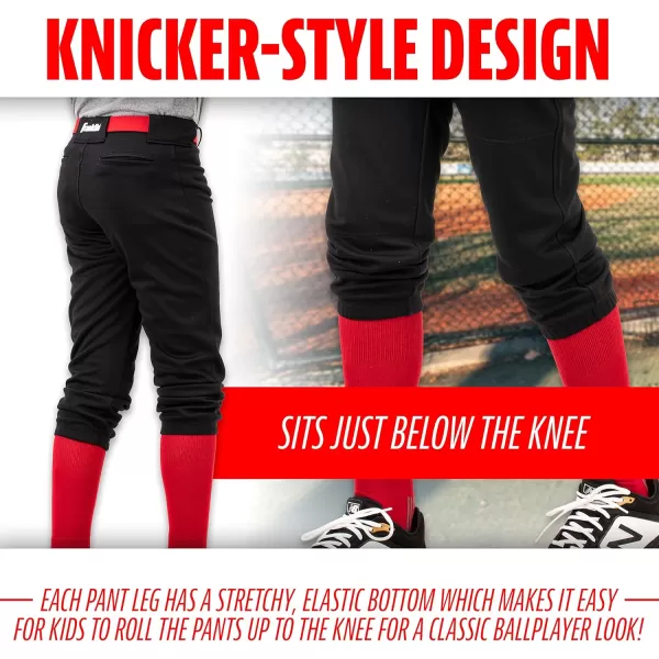 Franklin Sports Youth Baseball  Softball Pants  Knee High  Relaxed Fit Kids Baseball Pants  White Black  Grey PantsBlack