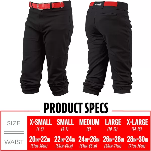 Franklin Sports Youth Baseball  Softball Pants  Knee High  Relaxed Fit Kids Baseball Pants  White Black  Grey PantsBlack