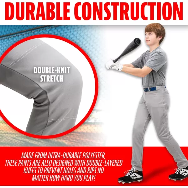 Franklin Sports Youth Baseball  Softball Pants  Knee High  Relaxed Fit Kids Baseball Pants  White Black  Grey PantsGray
