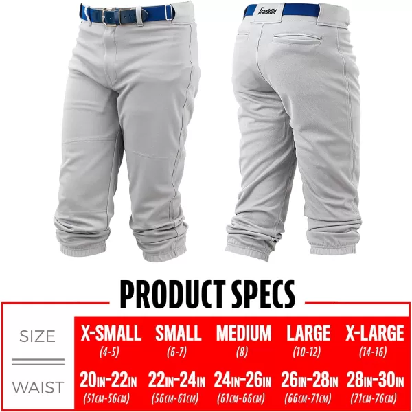Franklin Sports Youth Baseball  Softball Pants  Knee High  Relaxed Fit Kids Baseball Pants  White Black  Grey PantsGray