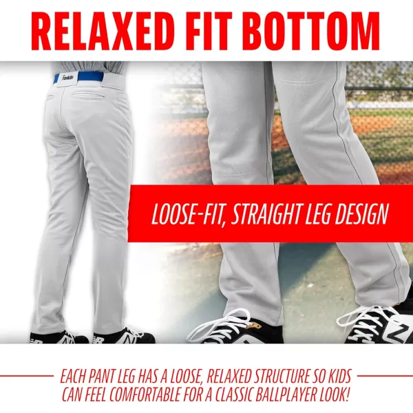 Franklin Sports Youth Baseball  Softball Pants  Knee High  Relaxed Fit Kids Baseball Pants  White Black  Grey PantsGray