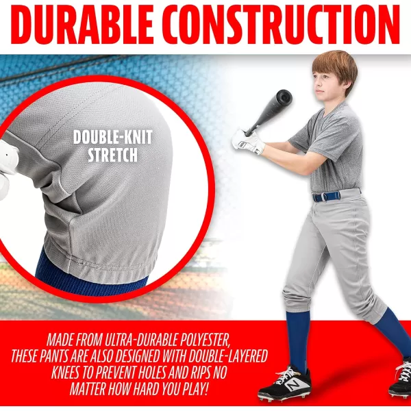 Franklin Sports Youth Baseball  Softball Pants  Knee High  Relaxed Fit Kids Baseball Pants  White Black  Grey PantsGray