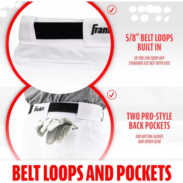 Franklin Sports Youth Baseball  Softball Pants  Knee High  Relaxed Fit Kids Baseball Pants  White Black  Grey PantsWhite