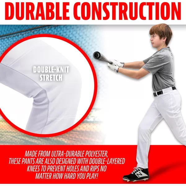 Franklin Sports Youth Baseball  Softball Pants  Knee High  Relaxed Fit Kids Baseball Pants  White Black  Grey PantsWhite