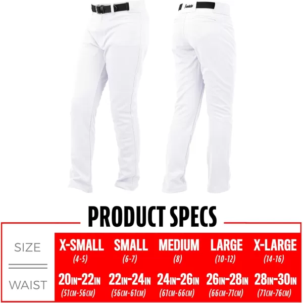 Franklin Sports Youth Baseball  Softball Pants  Knee High  Relaxed Fit Kids Baseball Pants  White Black  Grey PantsWhite