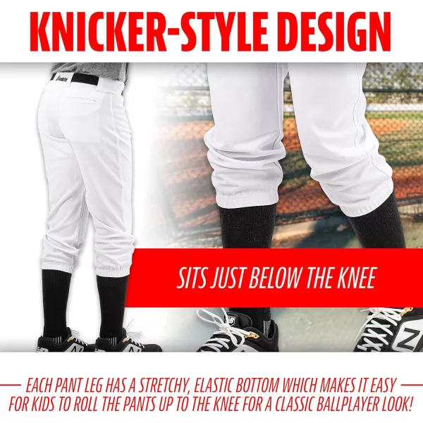 Franklin Sports Youth Baseball  Softball Pants  Knee High  Relaxed Fit Kids Baseball Pants  White Black  Grey PantsWhite