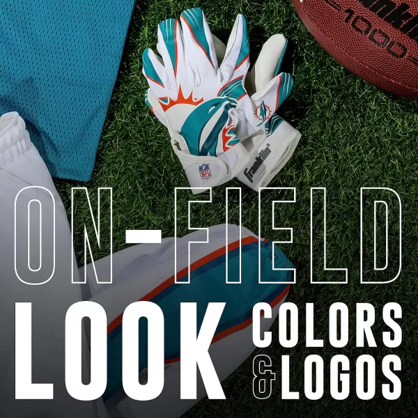 Franklin Sports Youth NFL Football Receiver Gloves  Kids Football Gloves Pair  NFL Team Logos and Silicone Palm  All Youth Sizes  Great Game Gear  Football Costume AccessoryMiami Dolphins