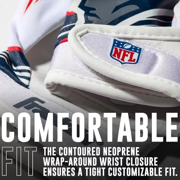 Franklin Sports Youth NFL Football Receiver Gloves  Kids Football Gloves Pair  NFL Team Logos and Silicone Palm  All Youth Sizes  Great Game Gear  Football Costume AccessoryNew England Patriots