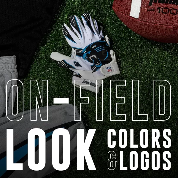 Franklin Sports Youth NFL Football Receiver Gloves  Kids Football Gloves Pair  NFL Team Logos and Silicone Palm  All Youth Sizes  Great Game Gear  Football Costume AccessoryCarolina Panthers