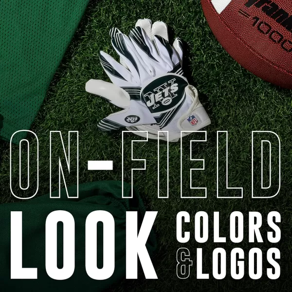 Franklin Sports Youth NFL Football Receiver Gloves  Kids Football Gloves Pair  NFL Team Logos and Silicone Palm  All Youth Sizes  Great Game Gear  Football Costume AccessoryNew York Jets