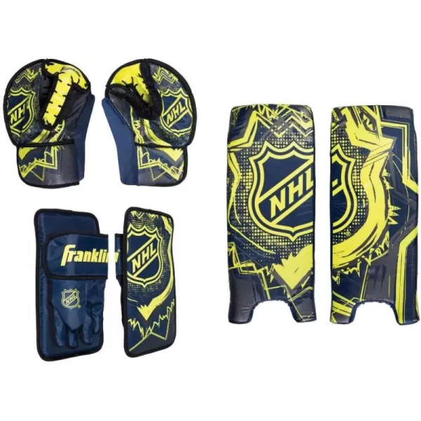 Franklin Sports Kids Street Hockey Goalie Pads Set  Youth Mini  Street Hockey Goalie Gear  Junior Blocker Glove  Pads  Adjustable Kids Street Hockey Equipment  Youth MediumBlackOptic Yellow