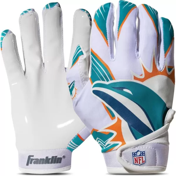 Franklin Sports Youth NFL Football Receiver Gloves  Kids Football Gloves Pair  NFL Team Logos and Silicone Palm  All Youth Sizes  Great Game Gear  Football Costume AccessoryMiami Dolphins