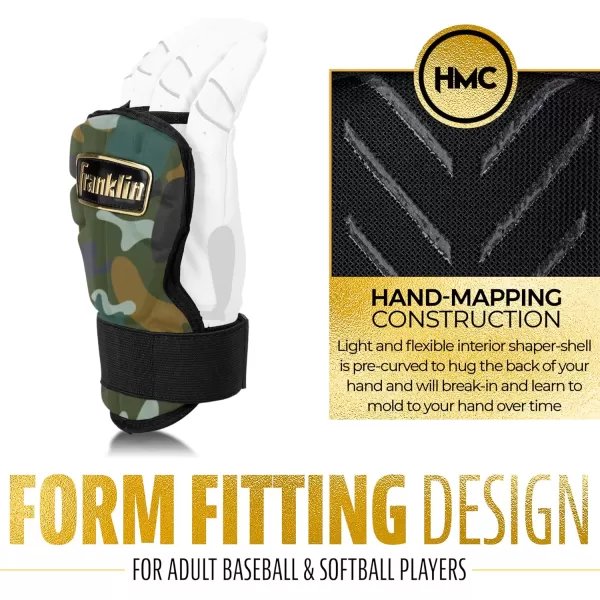 Franklin Sports Baseball Hand  Wrist Guard  PRT LG Series Adult Hand  Wrist Protector for Batting  Protective Hand Wrist Shield  Right  Left Hand Hitters  One Size  AdultCamoGold