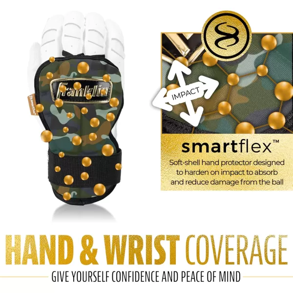Franklin Sports Baseball Hand  Wrist Guard  PRT LG Series Adult Hand  Wrist Protector for Batting  Protective Hand Wrist Shield  Right  Left Hand Hitters  One Size  AdultCamoGold