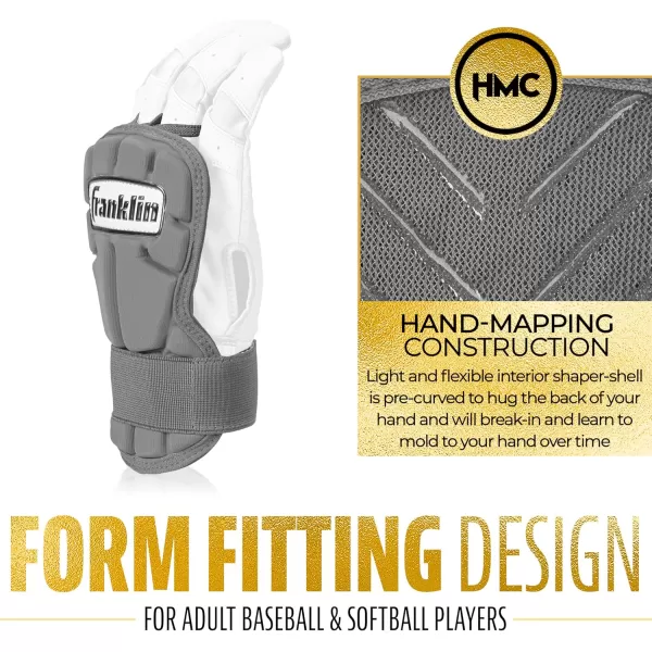 Franklin Sports Baseball Hand  Wrist Guard  PRT LG Series Adult Hand  Wrist Protector for Batting  Protective Hand Wrist Shield  Right  Left Hand Hitters  One Size  AdultGrey