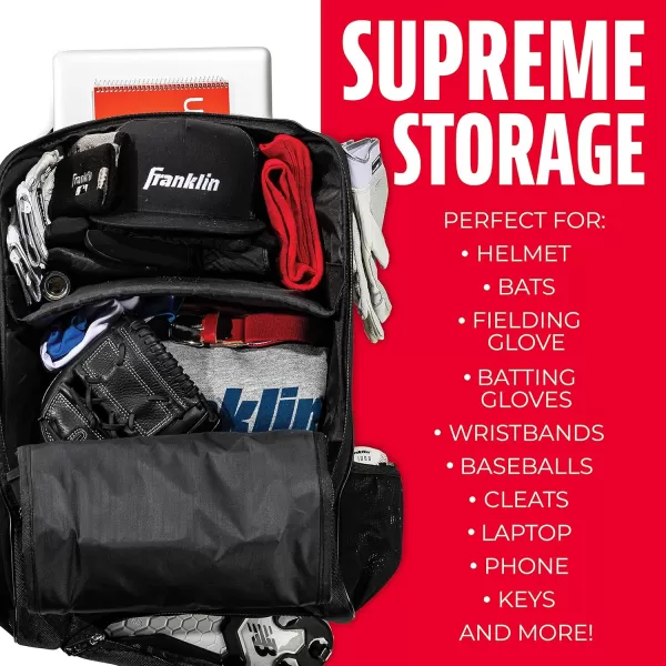Franklin Sports Baseball  Softball Backpacks  MLB  USA Softball Equipment Bags for Baseball  Fastpitch Softball  Youth  Adult Batpacks for Bats Gloves Helmets Cleats  More  Multiple ColorsBlack Chrome
