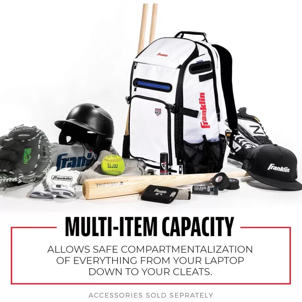 Franklin Sports Baseball  Softball Backpacks  MLB  USA Softball Equipment Bags for Baseball  Fastpitch Softball  Youth  Adult Batpacks for Bats Gloves Helmets Cleats  More  Multiple ColorsWhiteNavyRed