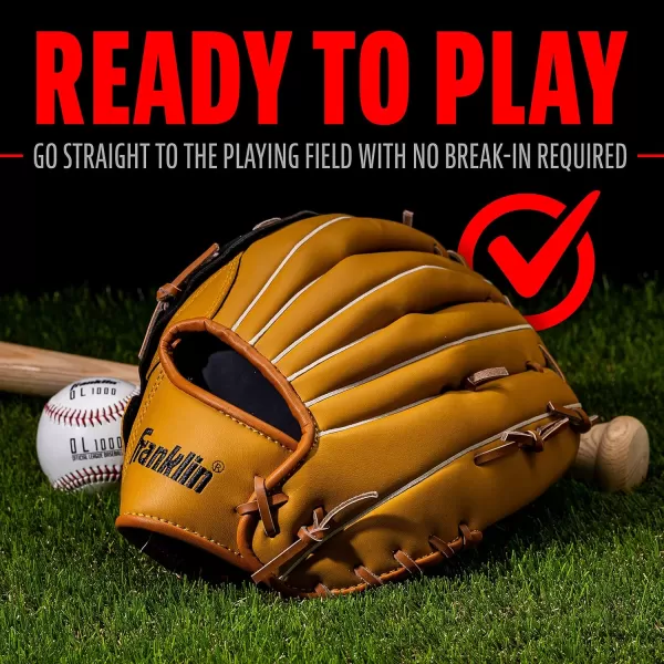 Franklin Sports Baseball  Softball Gloves  Field Master Adult  Youth Baseball  Softball Gloves  Right Hand  Left Hand Gloves  Infield  Outfield Mitts  Multiple Sizes  ColorsTan