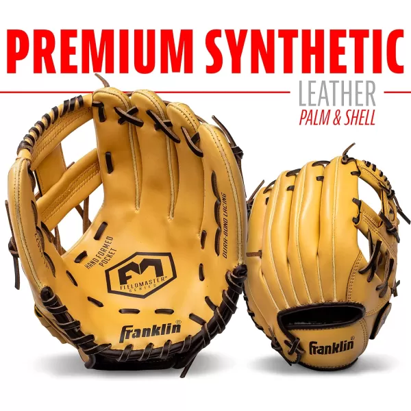 Franklin Sports Baseball  Softball Gloves  Field Master Adult  Youth Baseball  Softball Gloves  Right Hand  Left Hand Gloves  Infield  Outfield Mitts  Multiple Sizes  ColorsCamel