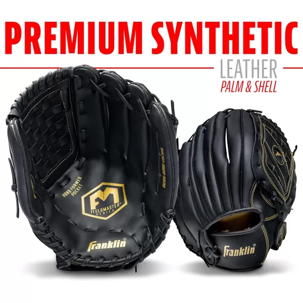 Franklin Sports Baseball  Softball Gloves  Field Master Adult  Youth Baseball  Softball Gloves  Right Hand  Left Hand Gloves  Infield  Outfield Mitts  Multiple Sizes  ColorsBlackGold