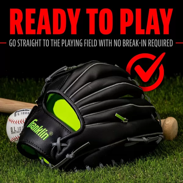 Franklin Sports Baseball  Softball Gloves  Field Master Adult  Youth Baseball  Softball Gloves  Right Hand  Left Hand Gloves  Infield  Outfield Mitts  Multiple Sizes  ColorsBlack