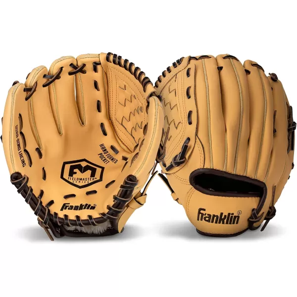 Franklin Sports Baseball  Softball Gloves  Field Master Adult  Youth Baseball  Softball Gloves  Right Hand  Left Hand Gloves  Infield  Outfield Mitts  Multiple Sizes  ColorsCamel