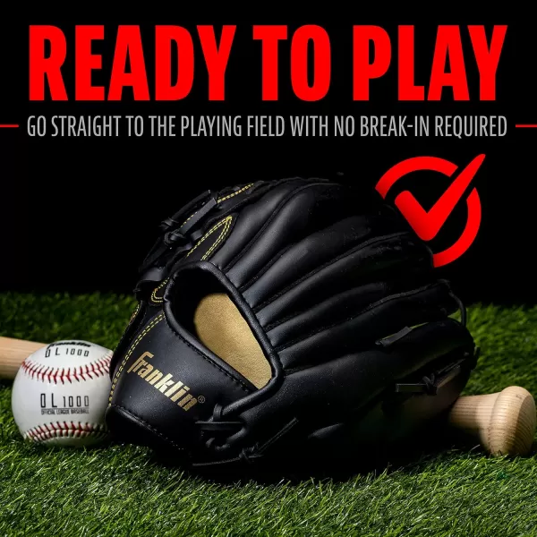Franklin Sports Baseball  Softball Gloves  Field Master Adult  Youth Baseball  Softball Gloves  Right Hand  Left Hand Gloves  Infield  Outfield Mitts  Multiple Sizes  ColorsBlackGold