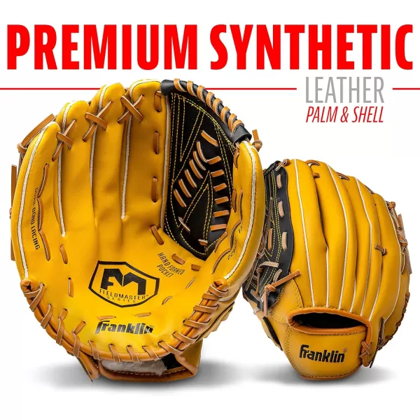 Franklin Sports Baseball  Softball Gloves  Field Master Adult  Youth Baseball  Softball Gloves  Right Hand  Left Hand Gloves  Infield  Outfield Mitts  Multiple Sizes  ColorsTan