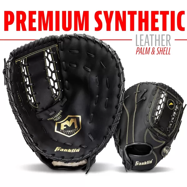 Franklin Sports Baseball  Softball Gloves  Field Master Adult  Youth Baseball  Softball Gloves  Right Hand  Left Hand Gloves  Infield  Outfield Mitts  Multiple Sizes  ColorsBlackGold