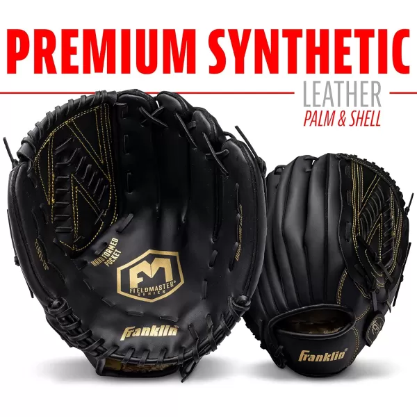Franklin Sports Baseball  Softball Gloves  Field Master Adult  Youth Baseball  Softball Gloves  Right Hand  Left Hand Gloves  Infield  Outfield Mitts  Multiple Sizes  ColorsBlackGold