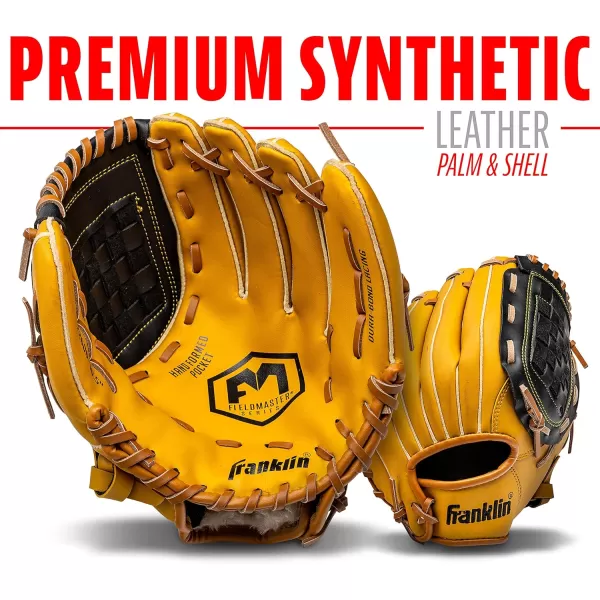 Franklin Sports Baseball  Softball Gloves  Field Master Adult  Youth Baseball  Softball Gloves  Right Hand  Left Hand Gloves  Infield  Outfield Mitts  Multiple Sizes  ColorsTan