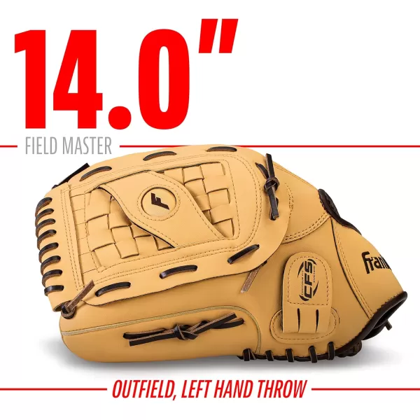 Franklin Sports Baseball  Softball Gloves  Field Master Adult  Youth Baseball  Softball Gloves  Right Hand  Left Hand Gloves  Infield  Outfield Mitts  Multiple Sizes  ColorsCamel