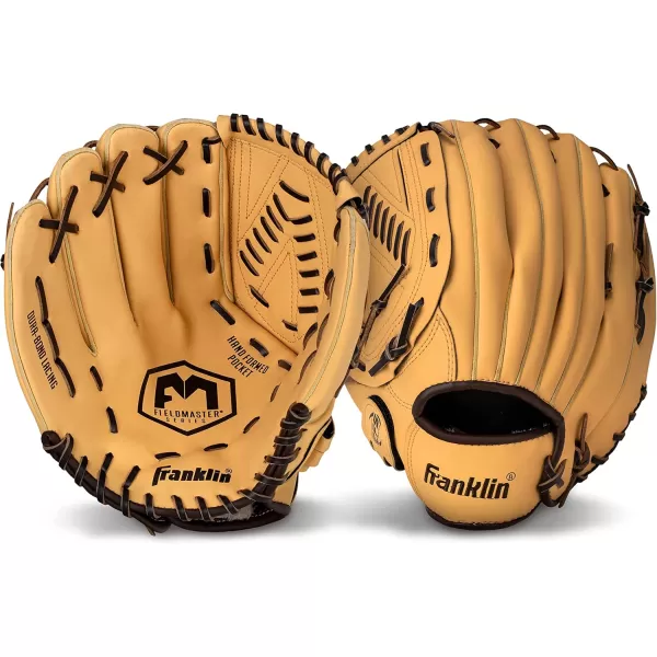 Franklin Sports Baseball  Softball Gloves  Field Master Adult  Youth Baseball  Softball Gloves  Right Hand  Left Hand Gloves  Infield  Outfield Mitts  Multiple Sizes  ColorsCamel