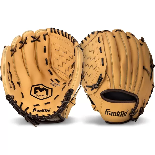 Franklin Sports Baseball  Softball Gloves  Field Master Adult  Youth Baseball  Softball Gloves  Right Hand  Left Hand Gloves  Infield  Outfield Mitts  Multiple Sizes  ColorsCamel