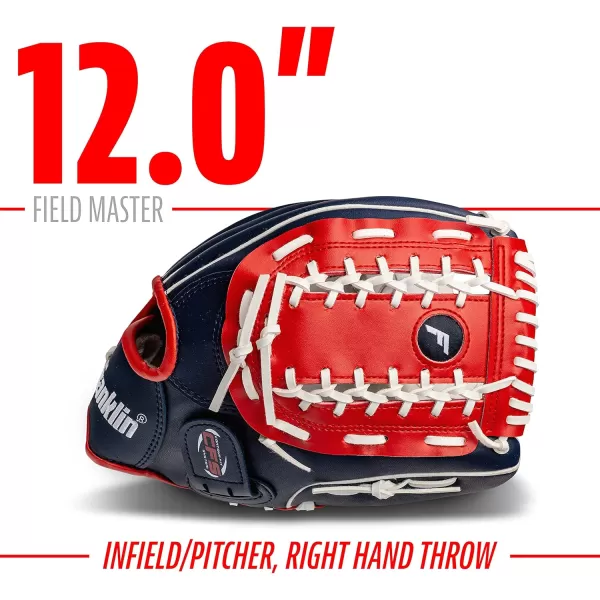Franklin Sports Baseball  Softball Gloves  Field Master Adult  Youth Baseball  Softball Gloves  Right Hand  Left Hand Gloves  Infield  Outfield Mitts  Multiple Sizes  ColorsRed  White  Blue
