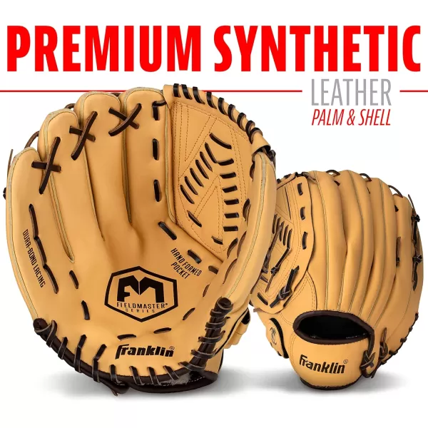 Franklin Sports Baseball  Softball Gloves  Field Master Adult  Youth Baseball  Softball Gloves  Right Hand  Left Hand Gloves  Infield  Outfield Mitts  Multiple Sizes  ColorsCamel
