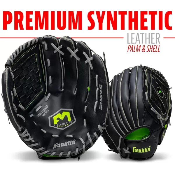 Franklin Sports Baseball  Softball Gloves  Field Master Adult  Youth Baseball  Softball Gloves  Right Hand  Left Hand Gloves  Infield  Outfield Mitts  Multiple Sizes  ColorsBlack