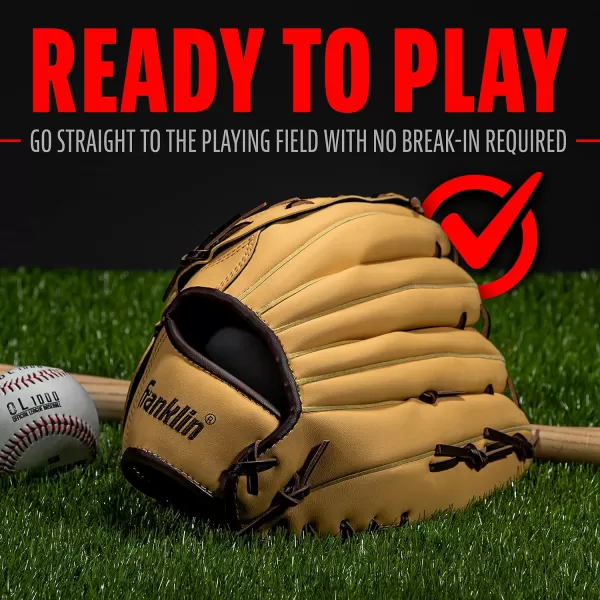Franklin Sports Baseball  Softball Gloves  Field Master Adult  Youth Baseball  Softball Gloves  Right Hand  Left Hand Gloves  Infield  Outfield Mitts  Multiple Sizes  ColorsCamel