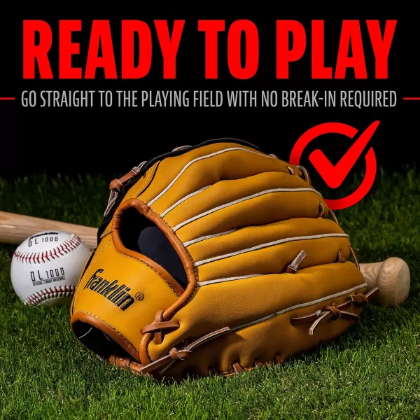 Franklin Sports Baseball  Softball Gloves  Field Master Adult  Youth Baseball  Softball Gloves  Right Hand  Left Hand Gloves  Infield  Outfield Mitts  Multiple Sizes  ColorsTan