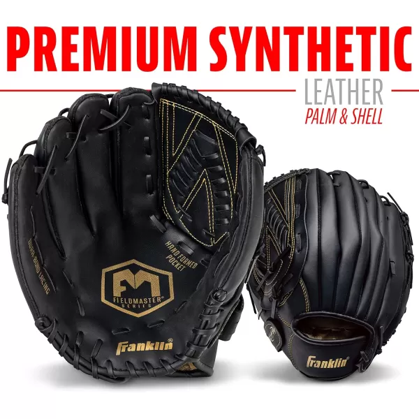 Franklin Sports Baseball  Softball Gloves  Field Master Adult  Youth Baseball  Softball Gloves  Right Hand  Left Hand Gloves  Infield  Outfield Mitts  Multiple Sizes  ColorsBlackGold